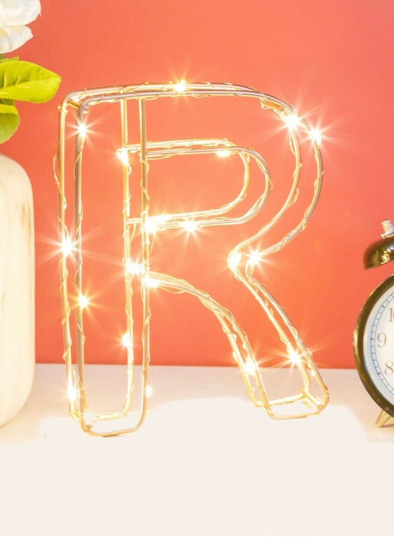 Golden Letter R Glowing with LED Lights 25cm