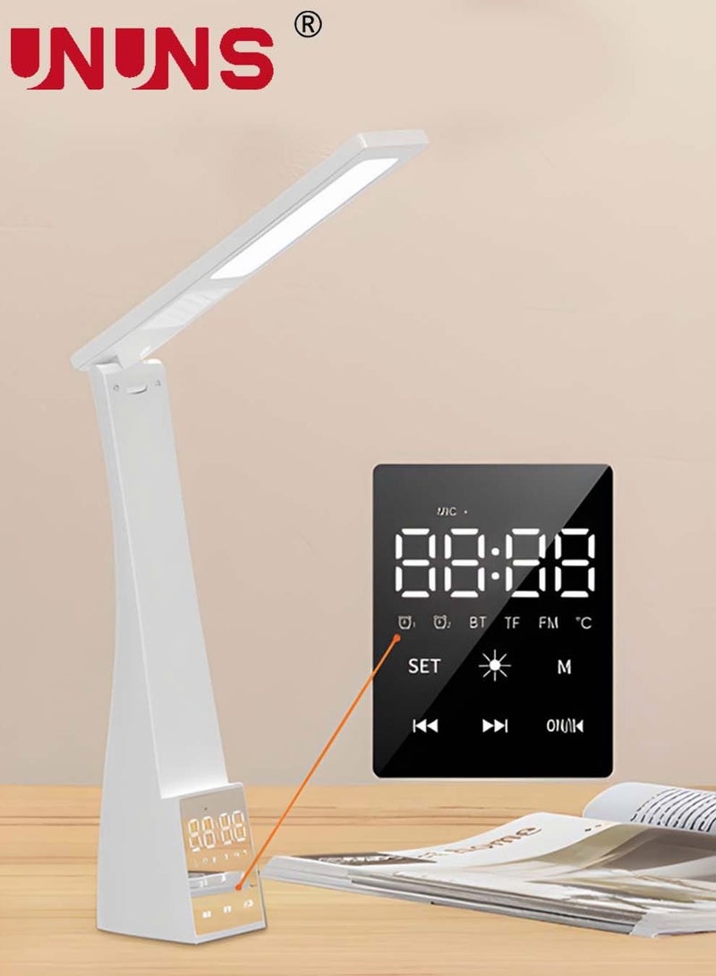 LED Touch Table Lamp,Dimmable Eye-Caring Reading Desk Light For Home,3 Brightness Levels,Desk Lamp With Bluetooth Audio And Clock Temperature Display,Led Lamp Night Light White