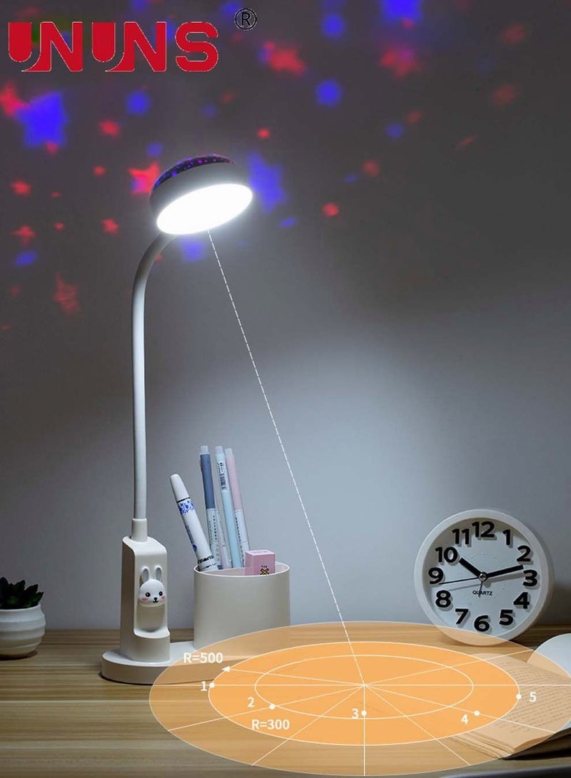 USB Rechargeable Desk Lamp,360°Rotation LED Table Light With Pen Holder And Projection Function,3 Color Modes,Desk Lamp White