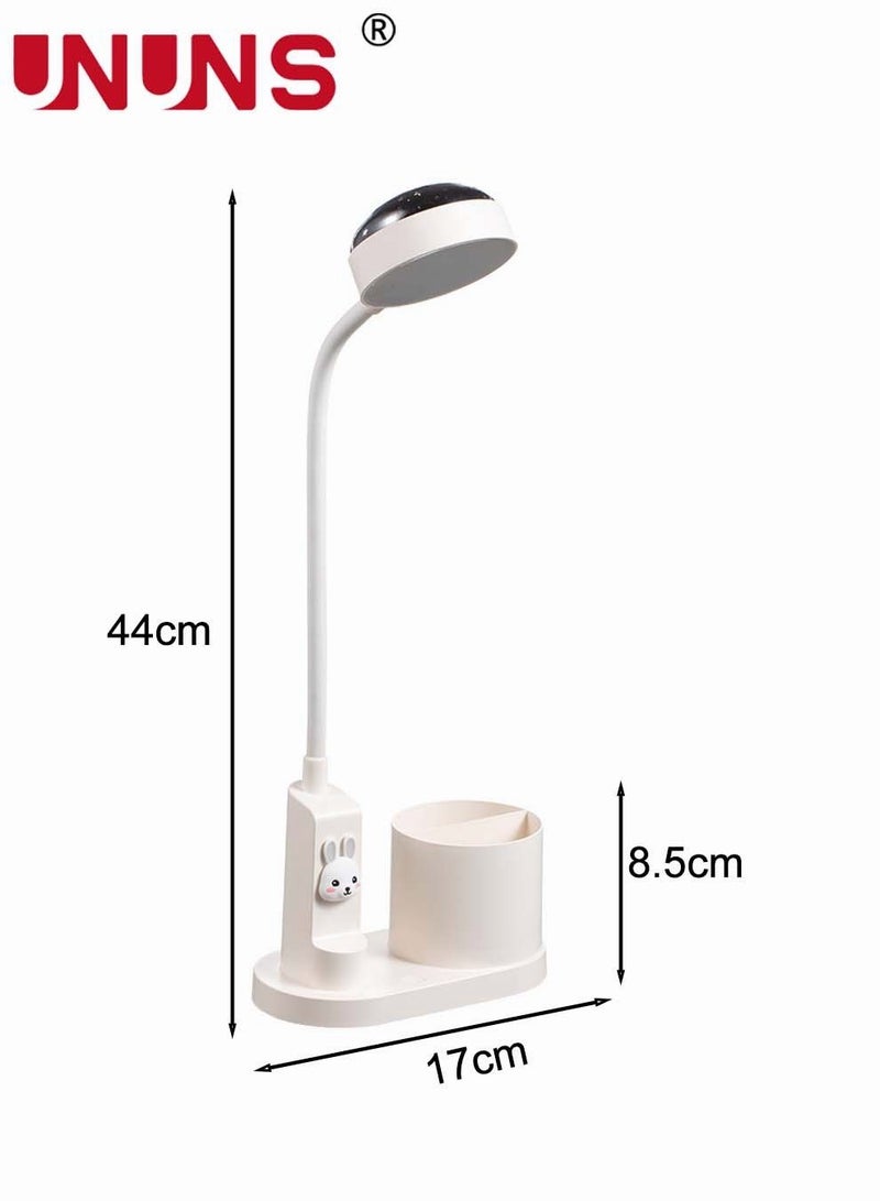 USB Rechargeable Desk Lamp,360°Rotation LED Table Light With Pen Holder And Projection Function,3 Color Modes,Desk Lamp White