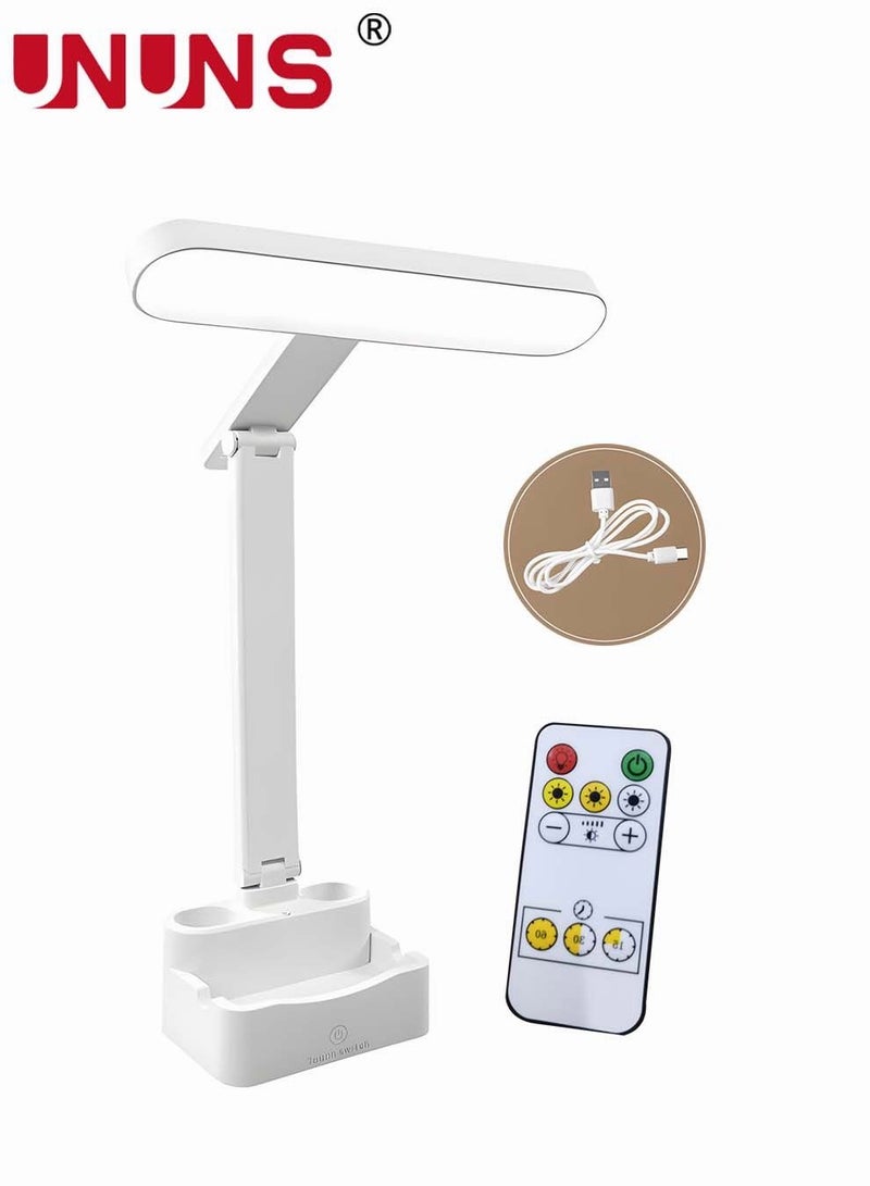 LED Desk Lamp With USB Port,Eye-Caring Table Lamp With 3 Color Light Modes,Remote Control Desk Lamp Desk Light With Phone Holder And Storage,Led Desk Lamp