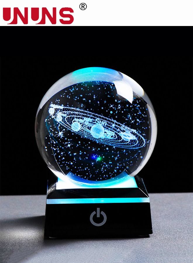 3D Solar System Crystal Ball Night Light with LED Colorful Lighting Touch Base, Night Light Figurine Lamps Solar System Model Decor Science Astronomy Gifts Space Gifts Decor