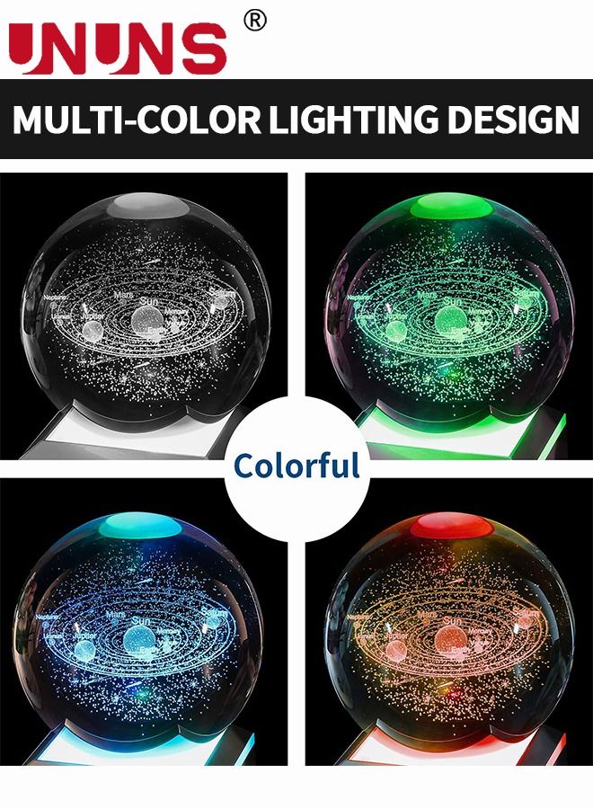 3D Solar System Crystal Ball Night Light with LED Colorful Lighting Touch Base, Night Light Figurine Lamps Solar System Model Decor Science Astronomy Gifts Space Gifts Decor