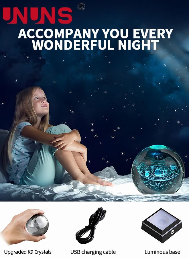 3D Solar System Crystal Ball Night Light with LED Colorful Lighting Touch Base, Night Light Figurine Lamps Solar System Model Decor Science Astronomy Gifts Space Gifts Decor