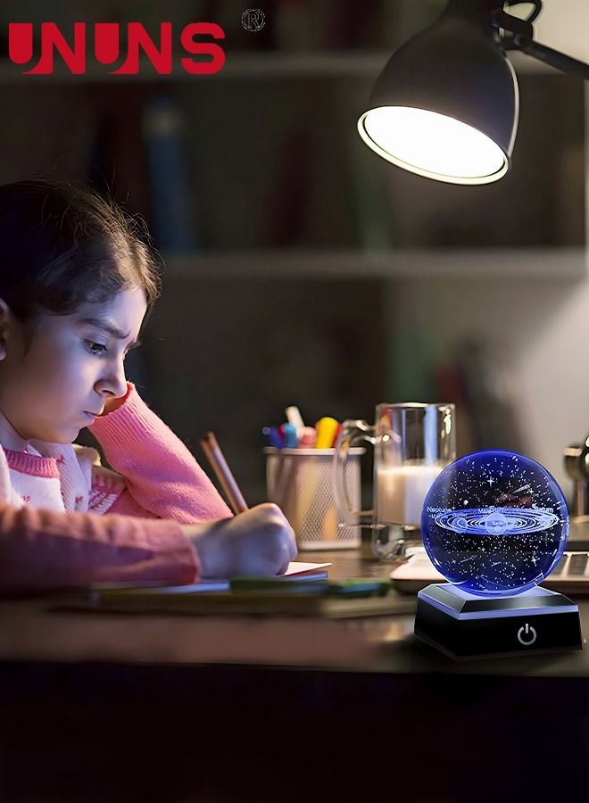 3D Solar System Crystal Ball Night Light with LED Colorful Lighting Touch Base, Night Light Figurine Lamps Solar System Model Decor Science Astronomy Gifts Space Gifts Decor