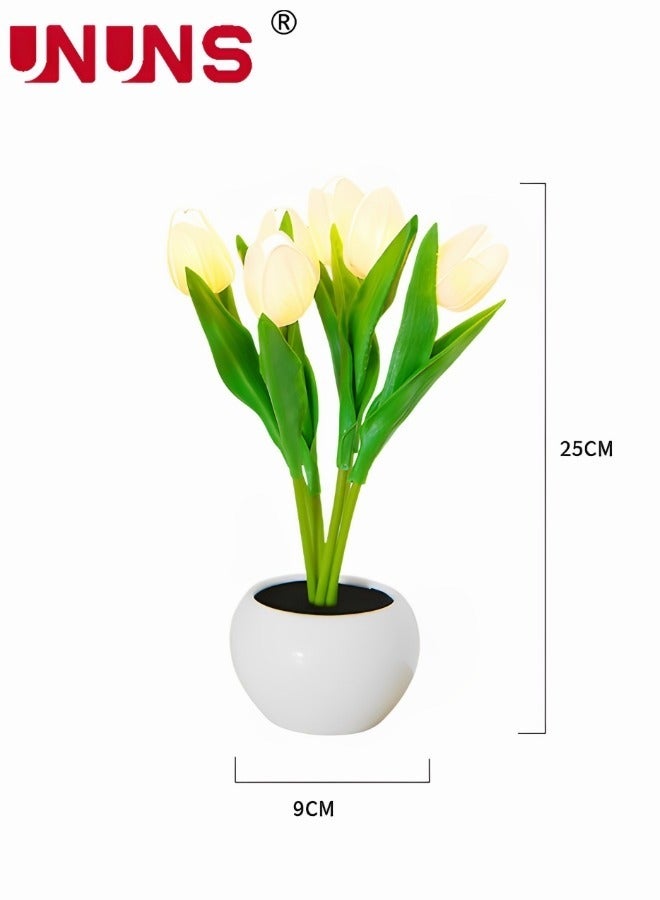 Led Table Lamp,Six Branches Stylish Tulip Flower Table Lamp,Artificial Flower Potted Night Light Gift For Birthday Party Wedding Room Decoration