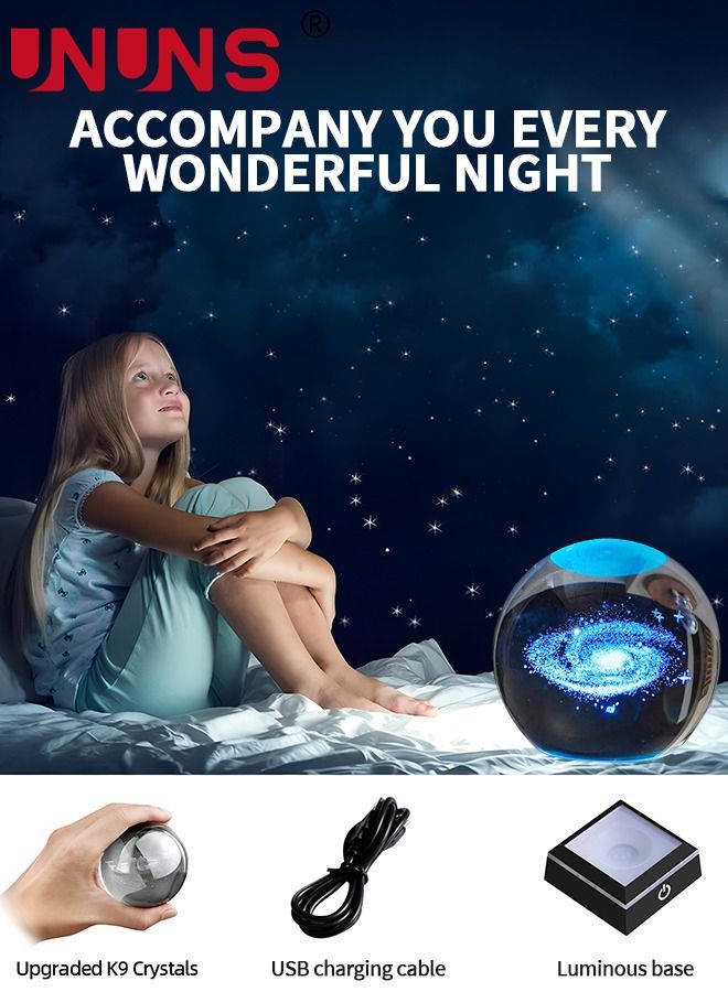 3D Galaxy Crystal Ball Multicolor Nightlight Decolamp,Colorful Lighting Touch Base,Science Astronomy Space Galaxy System Model, Universe Planet Cool Presents Gifts Decor