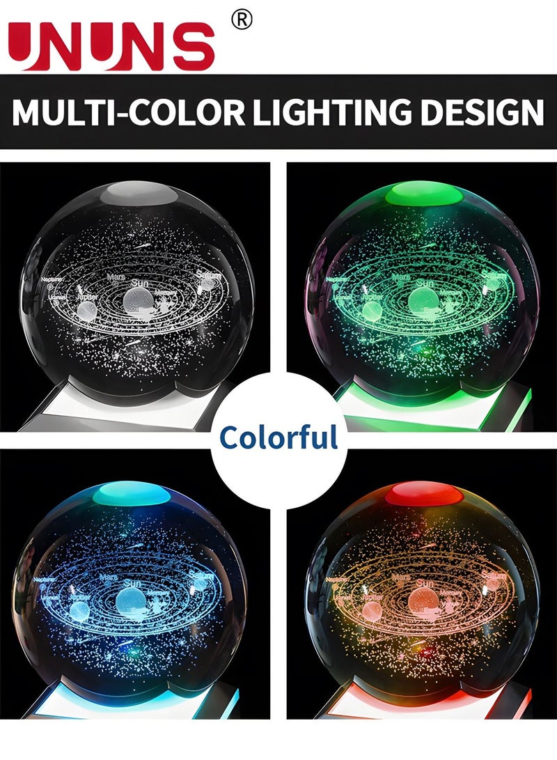 3D Galaxy Crystal Ball Multicolor Nightlight Decolamp,Colorful Lighting Touch Base,Science Astronomy Space Galaxy System Model, Universe Planet Cool Presents Gifts Decor