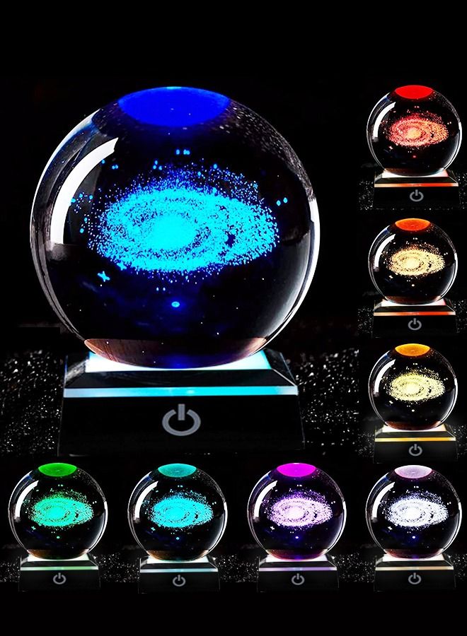 3D Galaxy Crystal Ball Multicolor Nightlight Decolamp,Colorful Lighting Touch Base,Science Astronomy Space Galaxy System Model, Universe Planet Cool Presents Gifts Decor