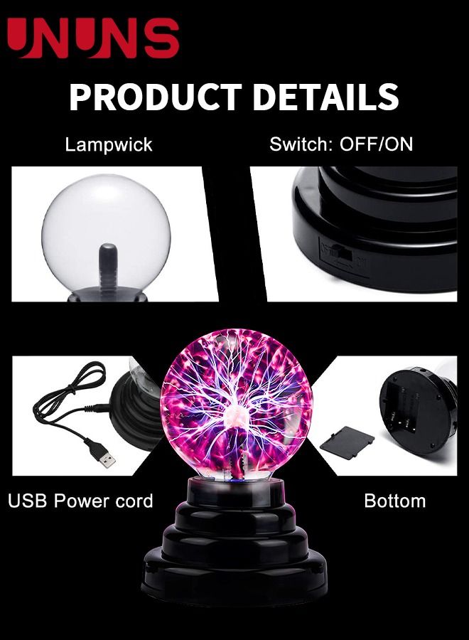 Plasma Ball light,3 Inches Touch Activated Lightning,Magic Crystal USB Charging Table Light Prop For Parties Kids And Adults Alike