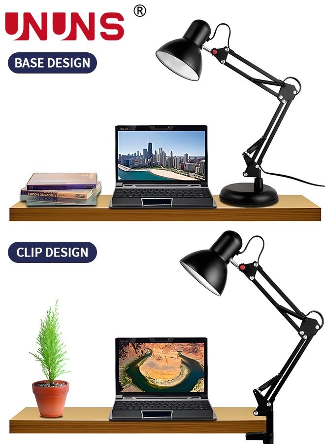 Metal Desk Lamp,Adjustable Gooseneck Table Lamp With Interchangeable Base And Clamp Base,Multi-Joint Swing Arm Desk Lamps For Home Office,Work,Study,Reading,Multi-Joint,Black