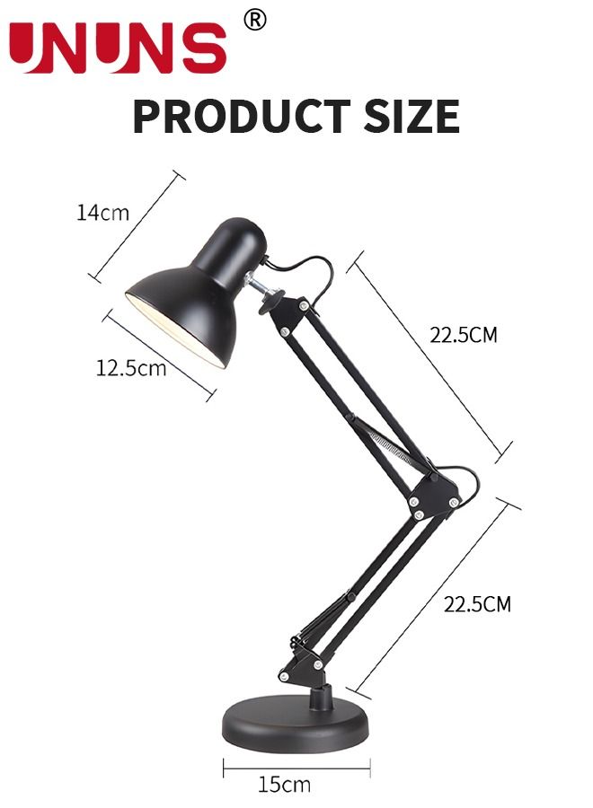 Metal Desk Lamp,Adjustable Gooseneck Table Lamp With Interchangeable Base And Clamp Base,Multi-Joint Swing Arm Desk Lamps For Home Office,Work,Study,Reading,Multi-Joint,Black