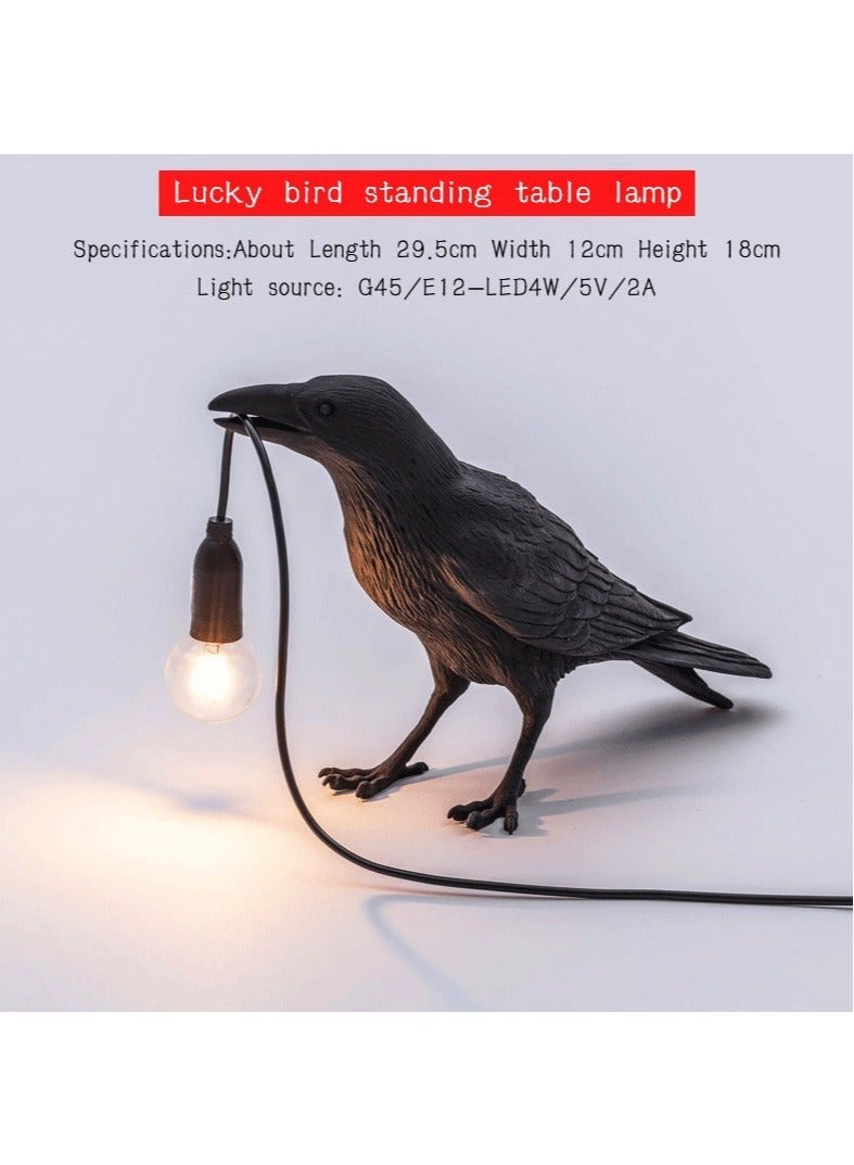 Lucky Bird Decorative Night Light, Crow Wall Lamp, Table Lamp, Home Furnishings, Bedroom Bedside, Living Room (Black Standing)