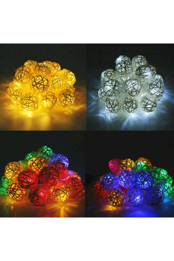 20 Led Rattan Globe Ball String Light White 16.4feet