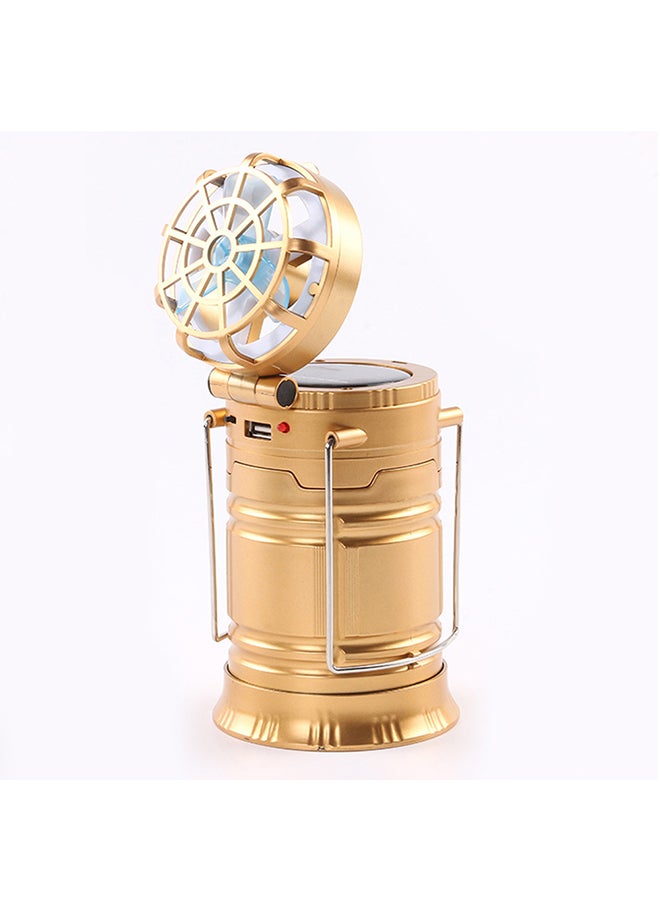 3 In 1 Multifunction Solar Rechargeable Fan LED Hiking Light Table Lamp Gold 0.42kg