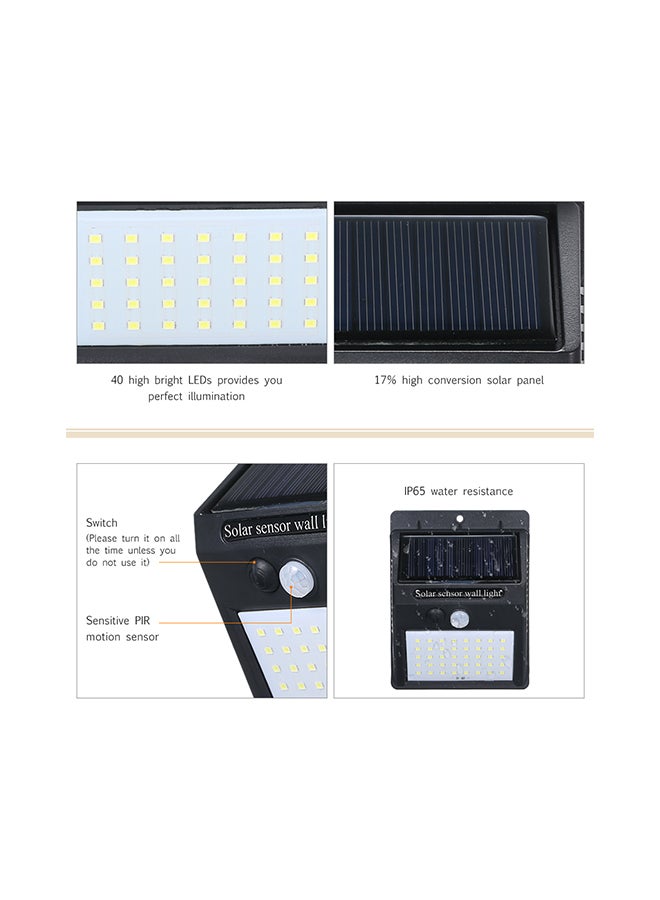 3.7V 8W 40 LED Solar Powered Energy Wall Lamp Black 0.164kg