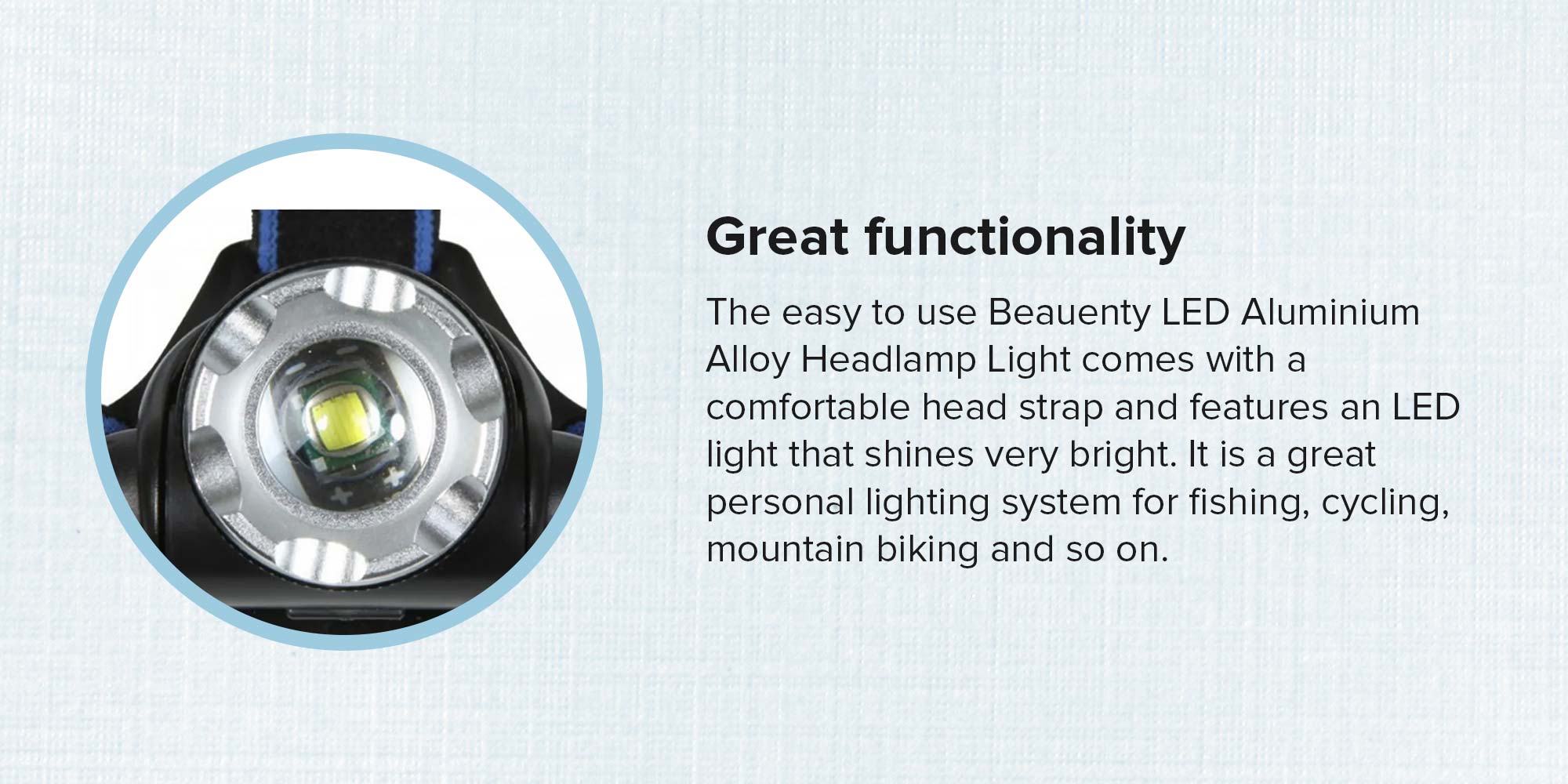 LED Aluminum Alloy Headlamp Light Black/Blue 11x10cm