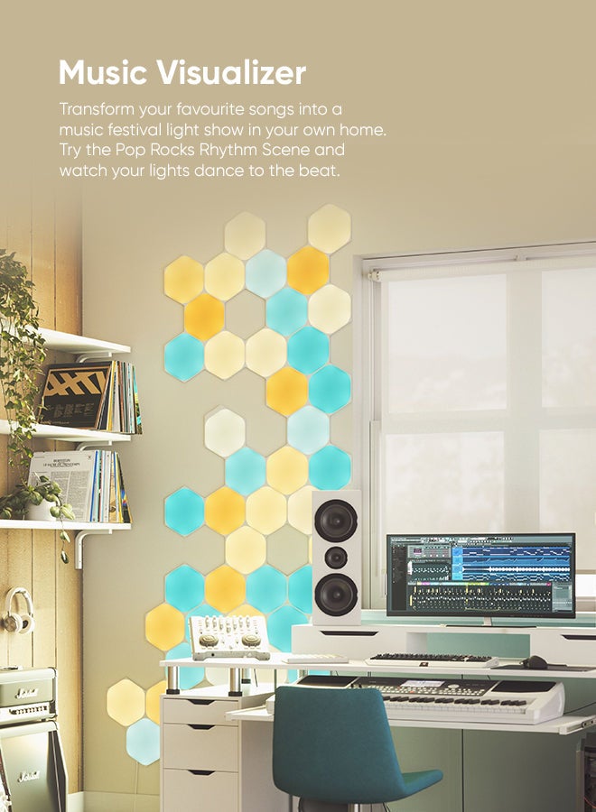 Shapes Hexagons Starter Kit - 9 Pack - Smart WiFi LED Light Panel System With Music Visualizer, Instant Wall Decoration, Home or Office Use, 16M+ Colors, Low Energy Consumption, Gaming Lights White