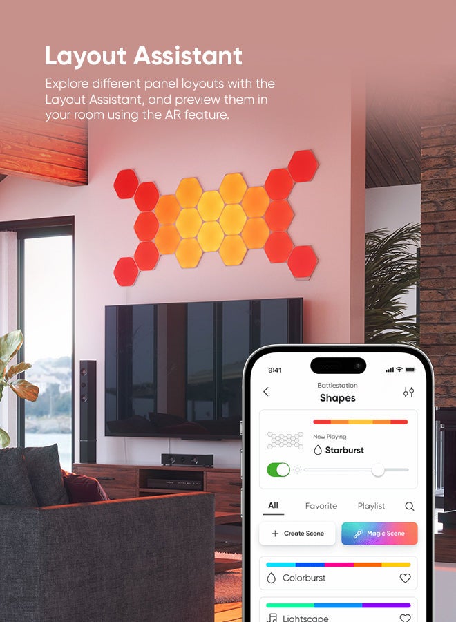 Shapes Hexagons Starter Kit - 9 Pack - Smart WiFi LED Light Panel System With Music Visualizer, Instant Wall Decoration, Home or Office Use, 16M+ Colors, Low Energy Consumption, Gaming Lights White