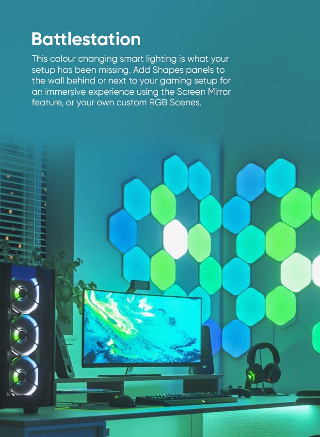 Shapes Hexagons Starter Kit - 9 Pack - Smart WiFi LED Light Panel System With Music Visualizer, Instant Wall Decoration, Home or Office Use, 16M+ Colors, Low Energy Consumption, Gaming Lights White