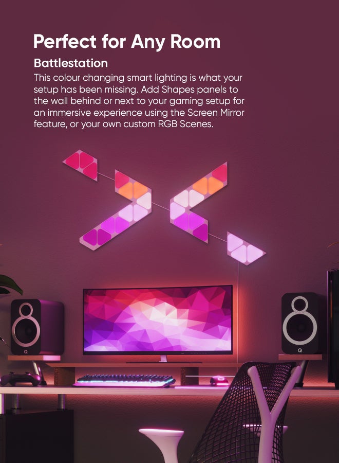 Shapes Mini Triangle Starter Kit - 5 Pack - Smart WiFi LED Light Panel System With Music Visualizer, Instant Wall Decoration, Home or Office Use, Low Energy Consumption, Gaming Lights White 23 x 20cm