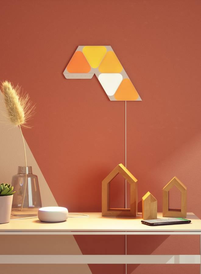 Shapes Mini Triangle Starter Kit - 5 Pack - Smart WiFi LED Light Panel System With Music Visualizer, Instant Wall Decoration, Home or Office Use, Low Energy Consumption, Gaming Lights White 23 x 20cm