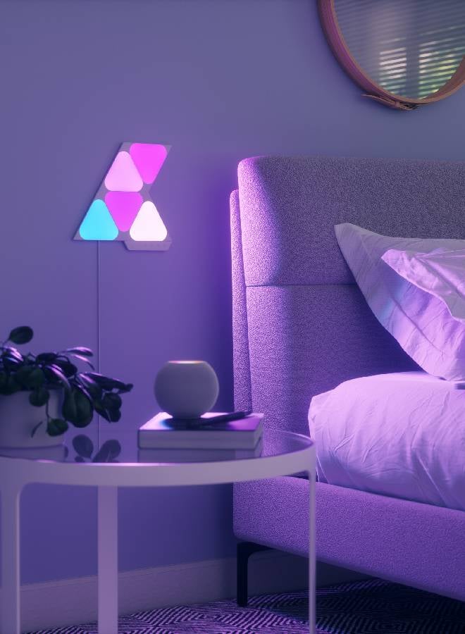 Shapes Mini Triangle Starter Kit - 5 Pack - Smart WiFi LED Light Panel System With Music Visualizer, Instant Wall Decoration, Home or Office Use, Low Energy Consumption, Gaming Lights White 23 x 20cm