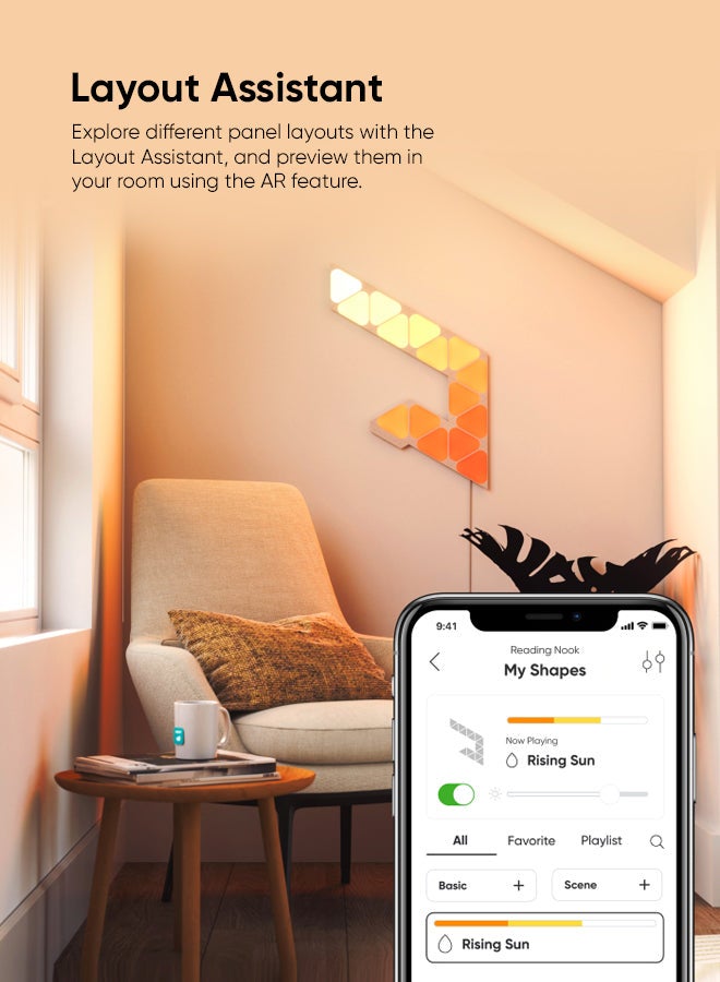 Shapes Mini Triangle Starter Kit - 5 Pack - Smart WiFi LED Light Panel System With Music Visualizer, Instant Wall Decoration, Home or Office Use, Low Energy Consumption, Gaming Lights White 23 x 20cm