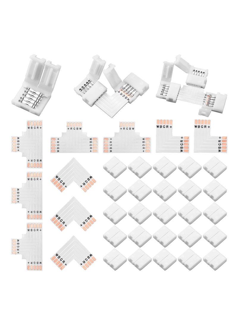 35 Pcs LED Strip Connector 5 Pin Solderless Light L Shape Lights Extension T Adapter for 5050 3528 String Extending Connection 10 mm