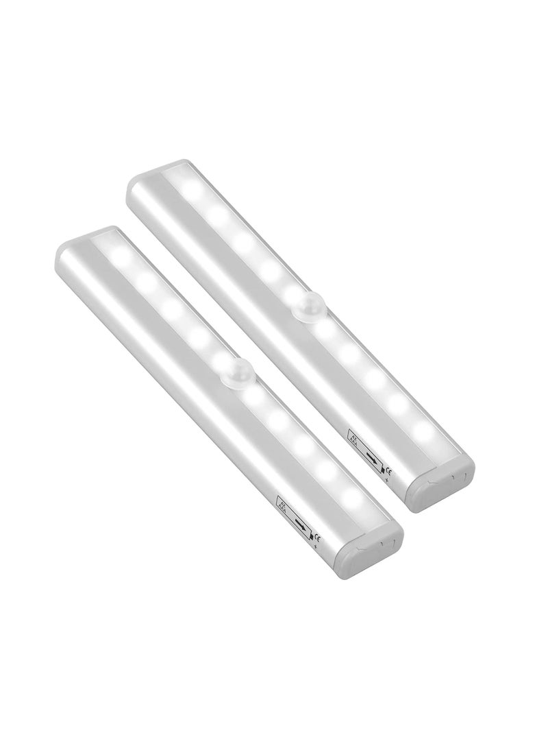 Motion Sensor LED Lights, 10 Battery Operated Light, Stick-On Anywhere Magnetic Night Light Bar for Under Cabinet, Closet, Hallway, Stairway, Wardrobe, Kitchen, Vanity 2PCS