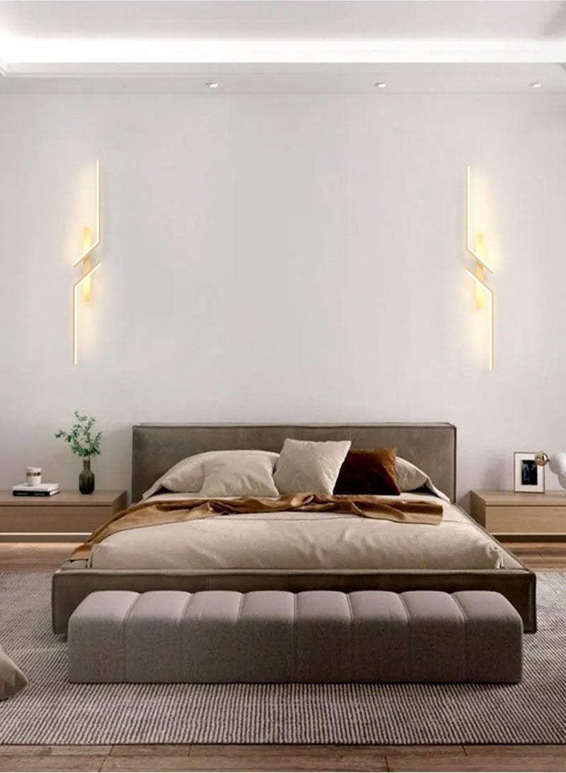 （Gold, 60CM，Three color temperatures）Modern Creative Strip Led Wall Lamp Minimalist Bedroom Bedside Wall Sconce Led Lights Living Room TV Sofa Background Wall Lamp