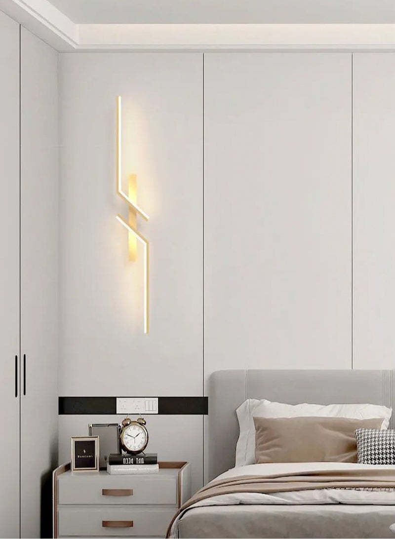 （Gold, 60CM，Three color temperatures）Modern Creative Strip Led Wall Lamp Minimalist Bedroom Bedside Wall Sconce Led Lights Living Room TV Sofa Background Wall Lamp