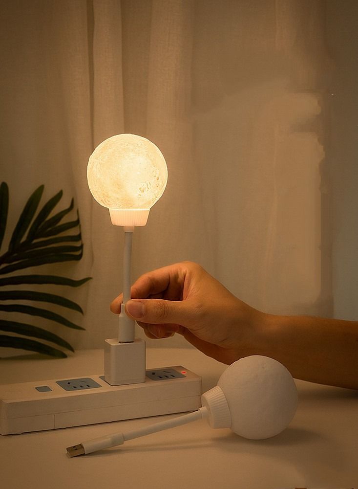 3D Printed Moon Dimmable Voice Control Night Light Yellow