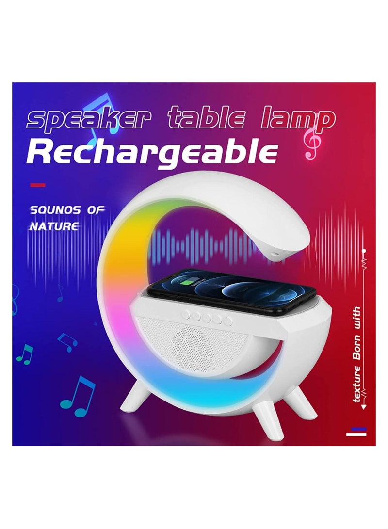 RGB Atmosphere Lamp, Color Changing Mood Light with Wireless Charger, 3 In 1 Dimmable Night Light with Alarm Clock, Bluetooth Speaker, Fast Charger for Bedroom