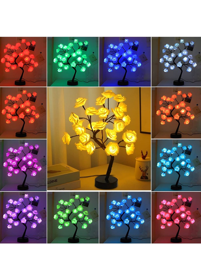 Rose Flower Tree Lamp, Multicolor 18 Colors Led Table Lamp for Girls Women Bedroom Living Room Decor Gifts Light Up Flowers USB/Battery Operated with Remote Control Timer