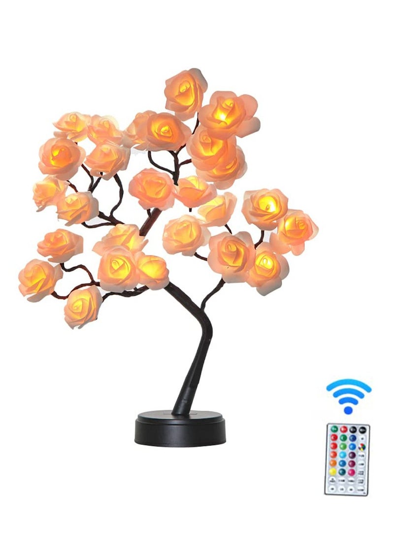 Rose Flower Tree Lamp, Multicolor 18 Colors Led Table Lamp for Girls Women Bedroom Living Room Decor Gifts Light Up Flowers USB/Battery Operated with Remote Control Timer