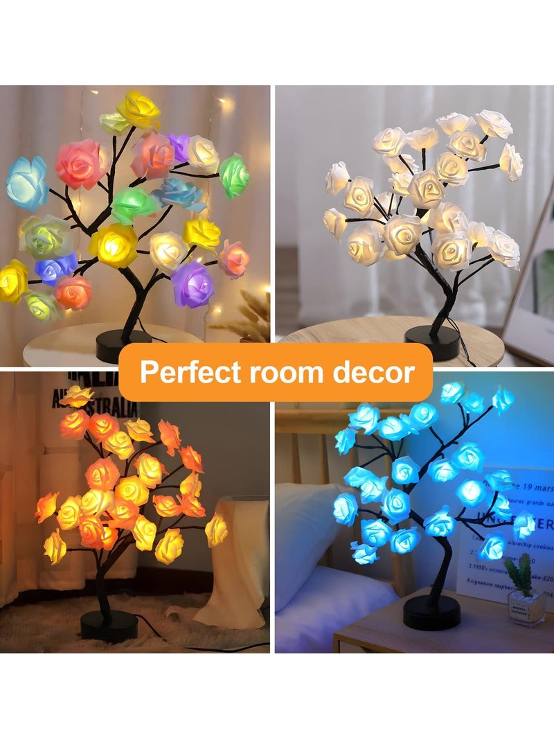 Rose Flower Tree Lamp, Multicolor 18 Colors Led Table Lamp for Girls Women Bedroom Living Room Decor Gifts Light Up Flowers USB/Battery Operated with Remote Control Timer