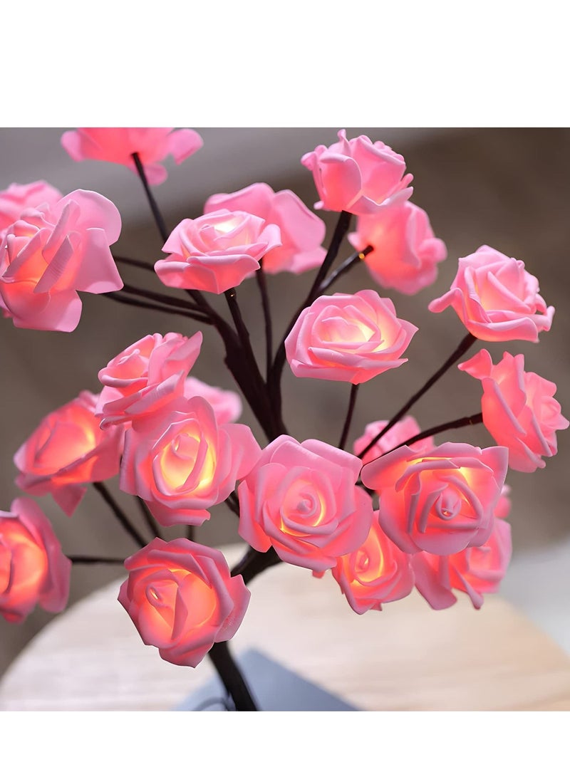 Rose Flower Tree Lamp, Multicolor 18 Colors Led Table Lamp for Girls Women Bedroom Living Room Decor Gifts Light Up Flowers USB/Battery Operated with Remote Control Timer