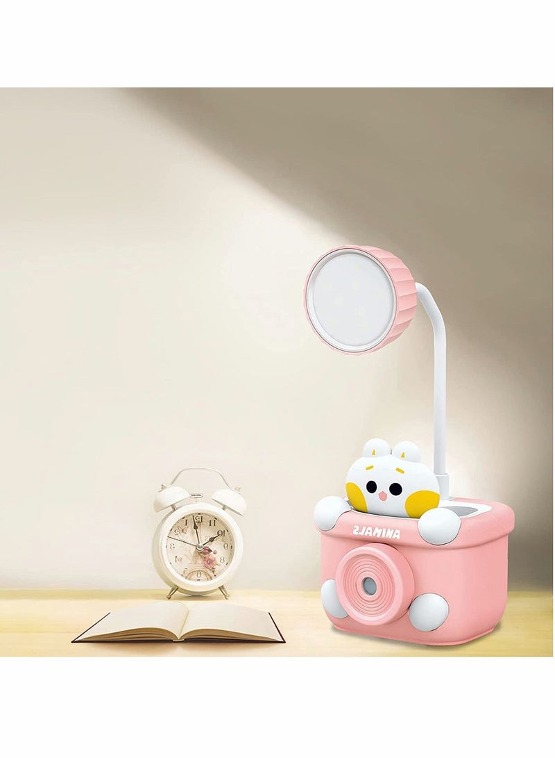 Desk Lamp, Small Cute Lamp for Kids, with Pencil Cutting and Pen Holder, 360° Flexible Gooseneck Eye Care USB Powered Bedside Table Reading, Study Home,Office