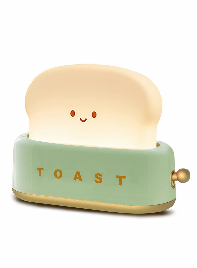 Desk Decor Toaster Lamp, Night Light for Kids, Rechargeable Small Lamp with Smile Face Toast Bread Cute Room Bedroom, Bedside, Living Room, Dining, Decorations, Gift (Green)