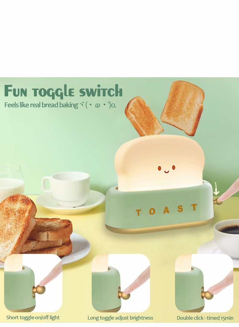 Desk Decor Toaster Lamp, Night Light for Kids, Rechargeable Small Lamp with Smile Face Toast Bread Cute Room Bedroom, Bedside, Living Room, Dining, Decorations, Gift (Green)