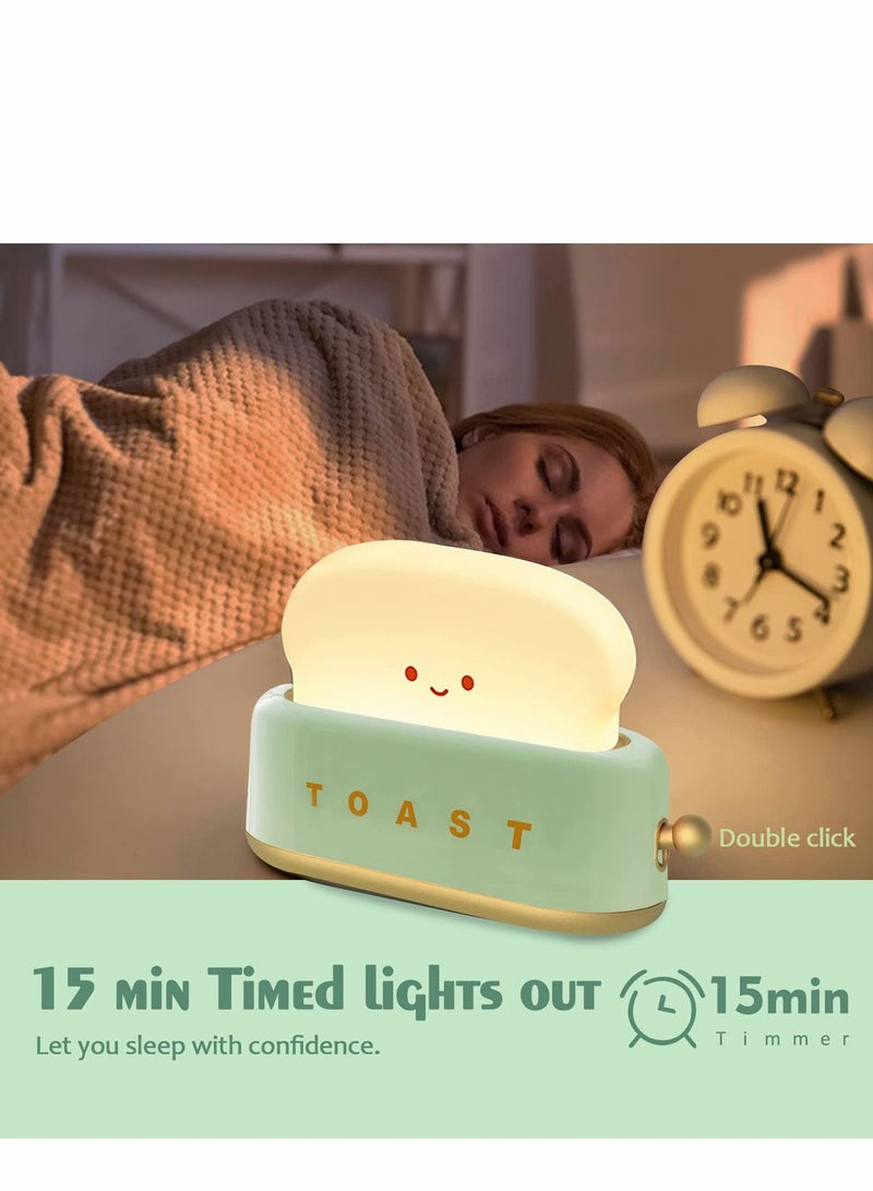 Desk Decor Toaster Lamp, Night Light for Kids, Rechargeable Small Lamp with Smile Face Toast Bread Cute Room Bedroom, Bedside, Living Room, Dining, Decorations, Gift (Green)