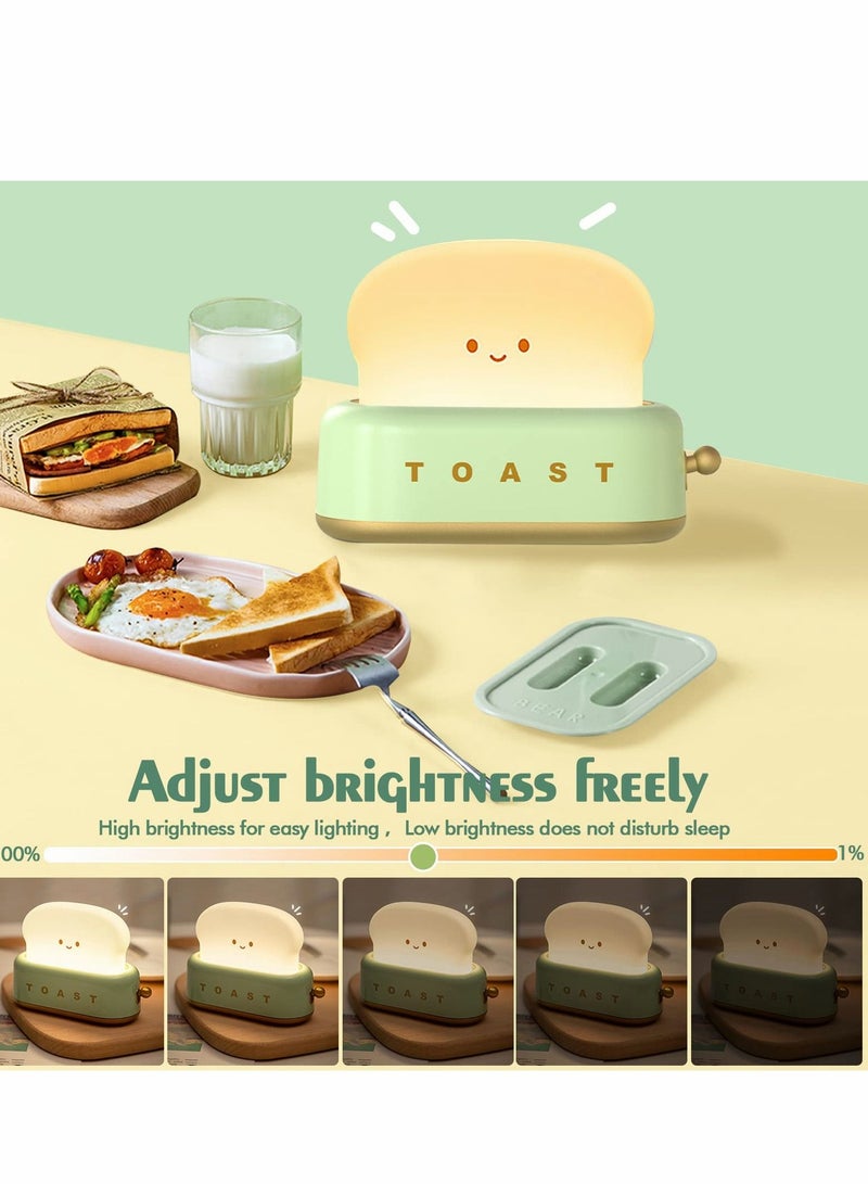 Desk Decor Toaster Lamp, Night Light for Kids, Rechargeable Small Lamp with Smile Face Toast Bread Cute Room Bedroom, Bedside, Living Room, Dining, Decorations, Gift (Green)