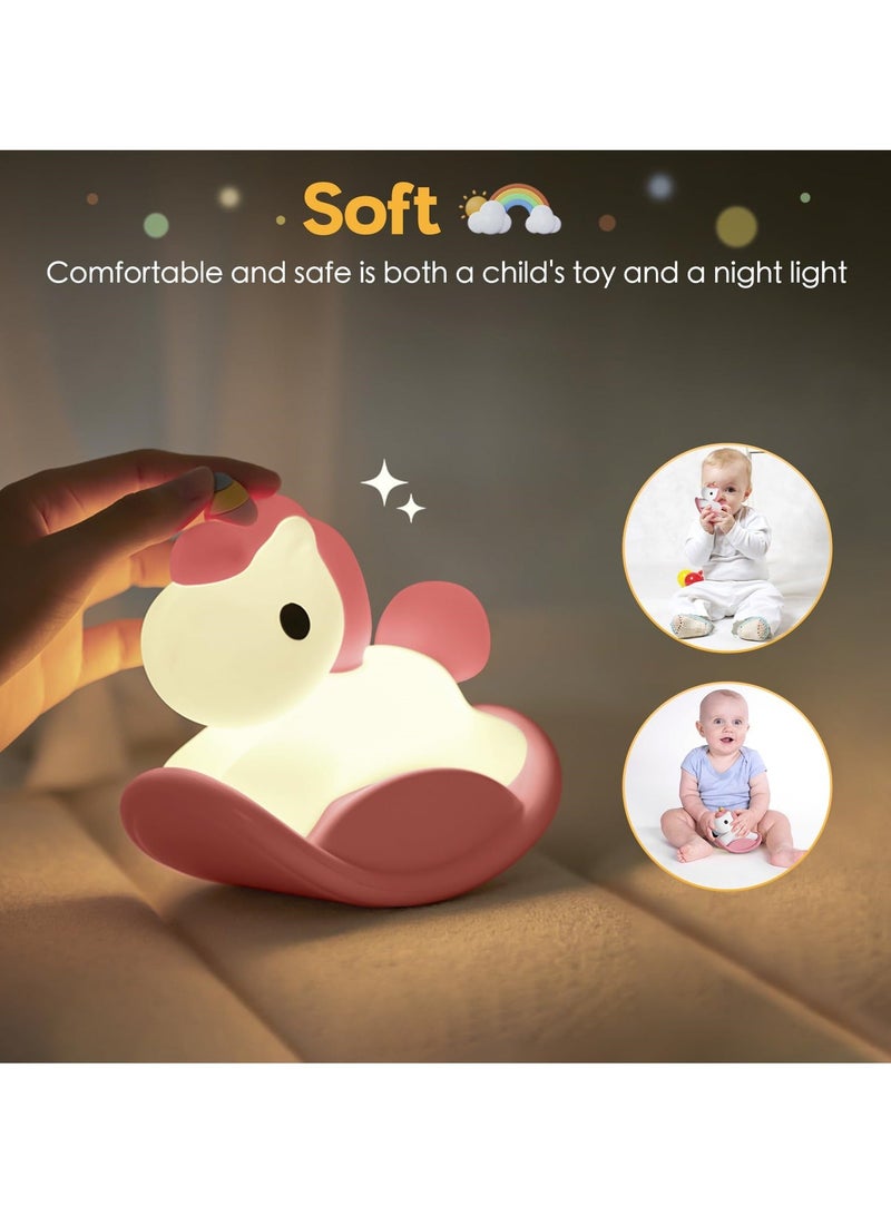 Unicorn Night Light for Kids, USB Charging, Touch Control, Dimmable Baby Light, Cute Silicone Nursery Lamp, Ideal Gift Girls and Boys