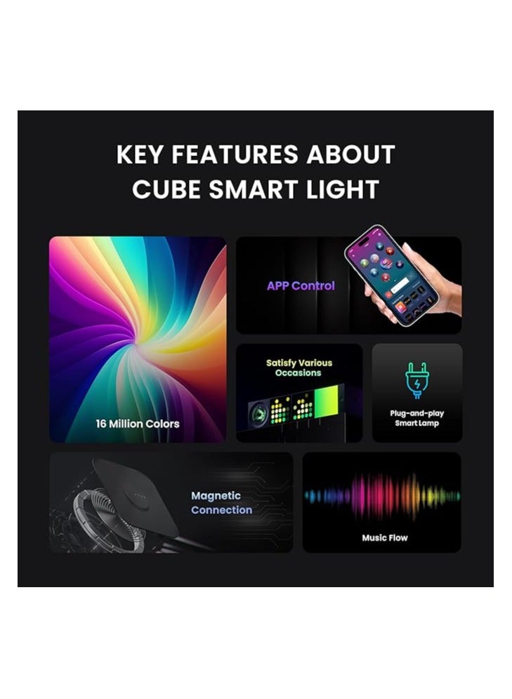 YEELIGHT Cube Smart Lamp Panel-Rooted Base Black, 16 Million Colors Option, RGBIC Individual Addressable, Dynamic Lighting, Music Flow, WiFi Connected, APP Control, for Bedroom, Living Room, Cube*1