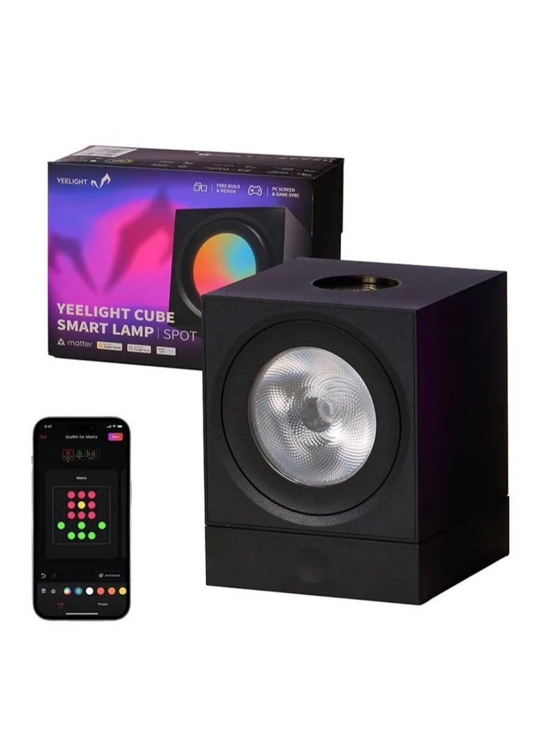 Yeelight Cube Smart Lamp Spot Black | 16 Million Colors Option, RGBIC Individual Addressable, Dynamic Lighting, Music Flow, WiFi Connected, APP Control, for Bedroom, Living Room
