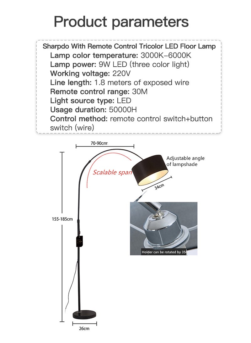 Sharpdo Floor Lamps for Living Room with Adjustable Hanging Drum Shade for Reading Lamp for Bedroom Office Combination Black 26x70x185cm