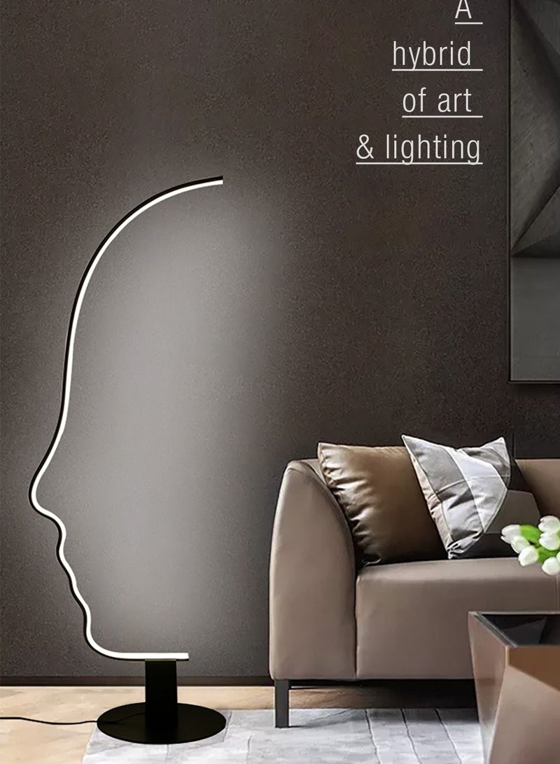 Art Face Floor Lamp Standing Lamp Standing Lamp Decor Lighting for Home Hotel Office Living Room Bedroom Office Salon Retail UAE Plug LED 3 Colour Adjustable Black Color H170xL55xW35 cm