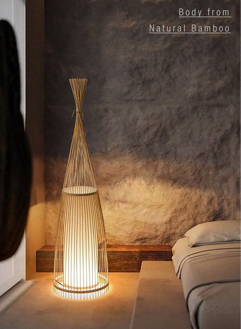 Modern Bamboo Floor Lamp Nordic LED Standing Lamp Decor Lighting for Home Office Bedroom Retail Warm White Lights E27 with Bulb H90xL30xW30 cm