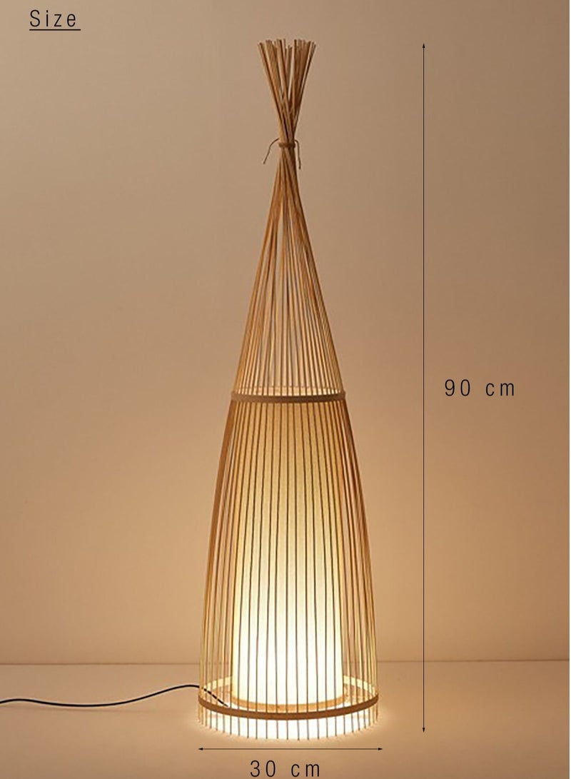 Modern Bamboo Floor Lamp Nordic LED Standing Lamp Decor Lighting for Home Office Bedroom Retail Warm White Lights E27 with Bulb H90xL30xW30 cm